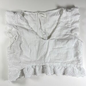 Bohme‎ White Embroidered Eyelet Lace Ruffle Sleeveless Peplum Crop Top Size M